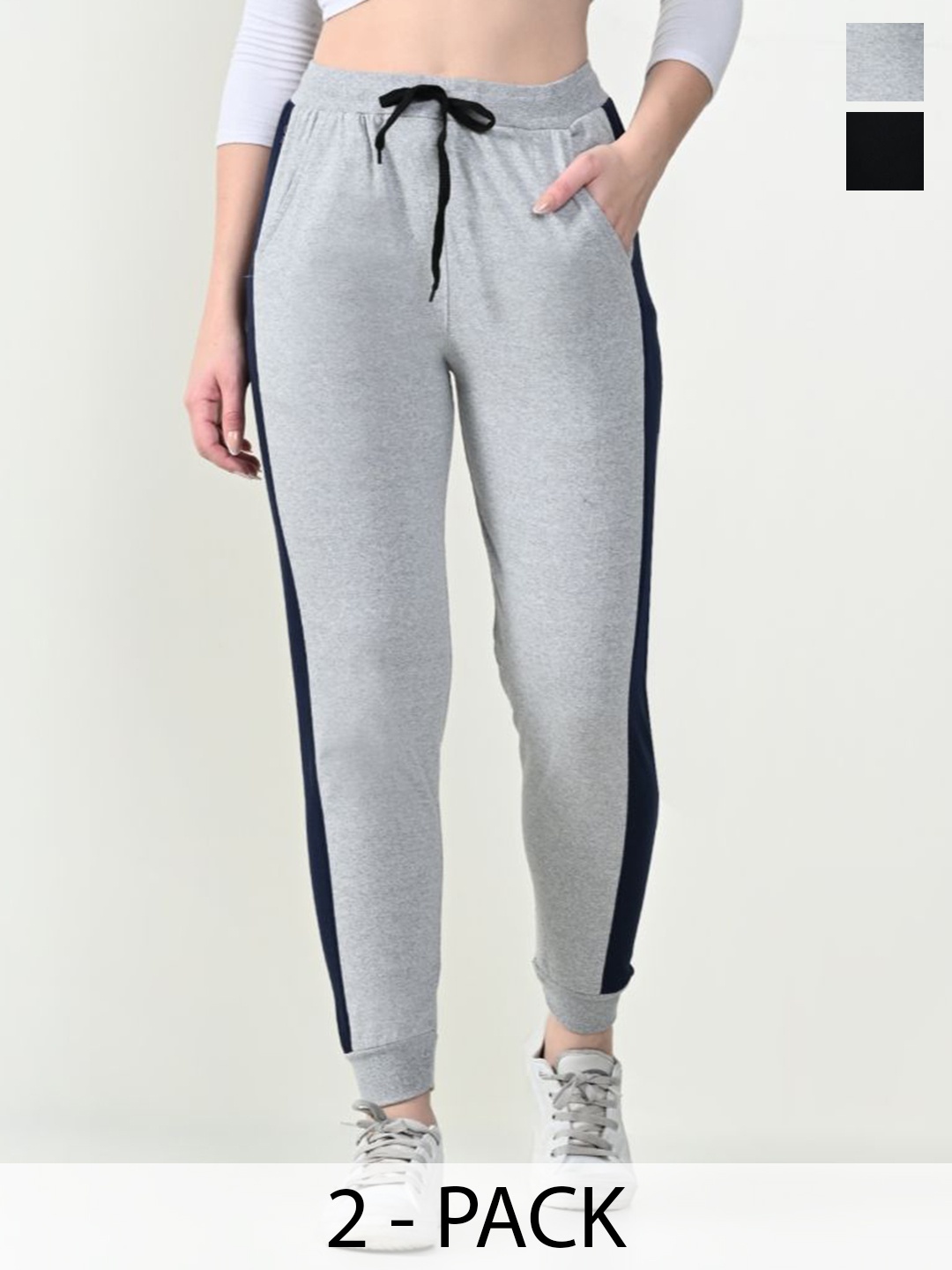 

BAESD Pack Of 2 Women Cotton Mid Rise Joggers Track Pants, Grey