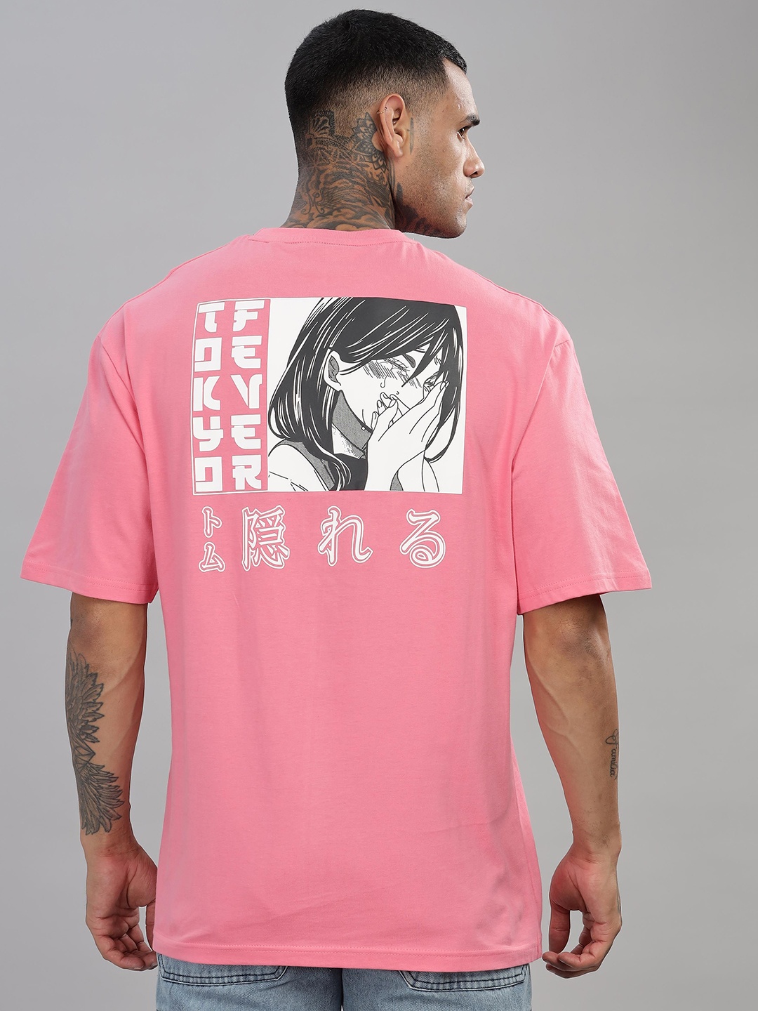 

TOMHIDDLE Graphic Anime Printed Round Neck Cotton Oversized T-shirt, Rose