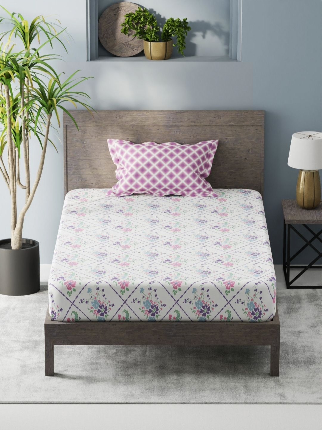 

KOPA Denim White Microfiber 200 TC Single Bedsheet with 1 Pillow Cover 1.50 m X 2.24 m