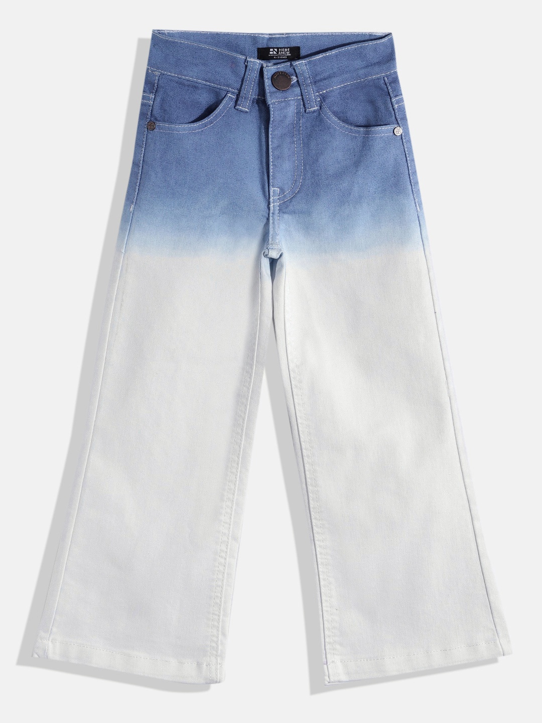 

HERE&NOW Girls Flared Heavy Fade Ombre Stretchable Jeans, Blue