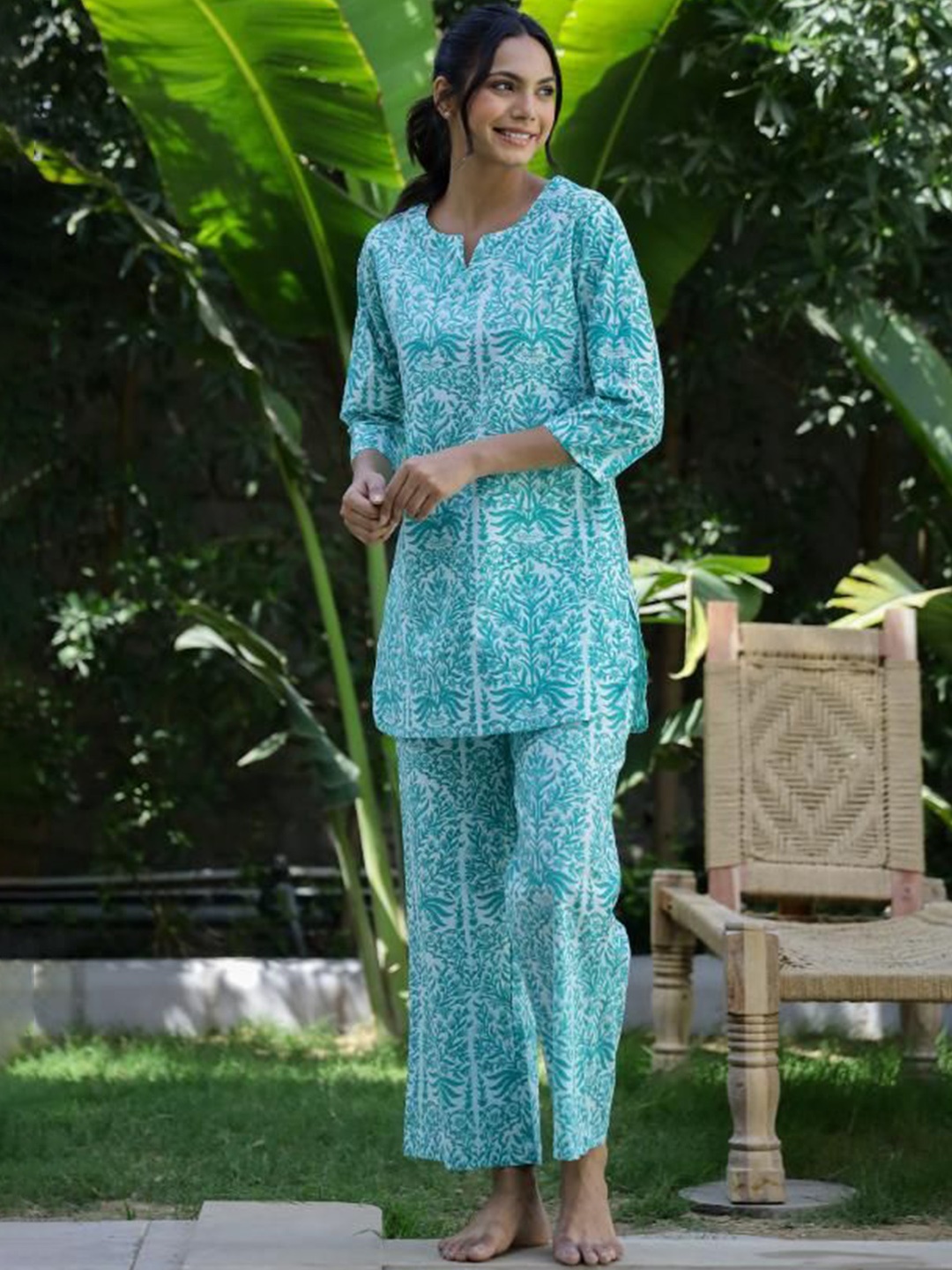 

FLAVIA CREATION Women Printed Pure Cotton Night Suits, Blue