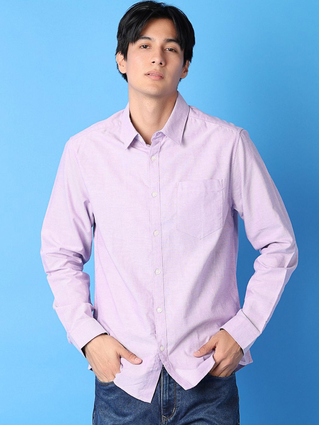 

V-Mart Men Spread Collar Solid Cotton Casual Shirt, Purple