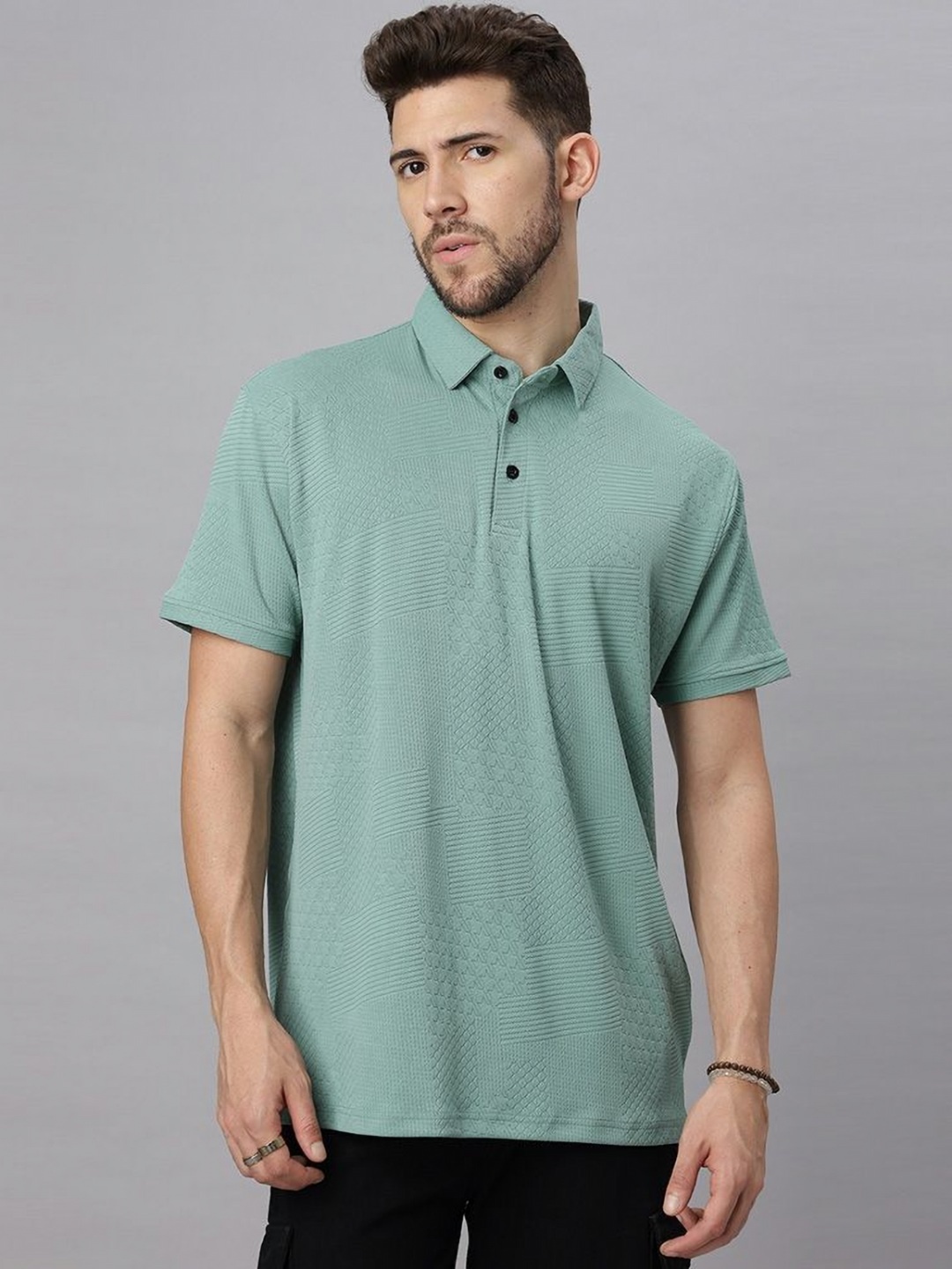 

Wear Your Opinion Men Self Design Polo Collar T-shirt, Green