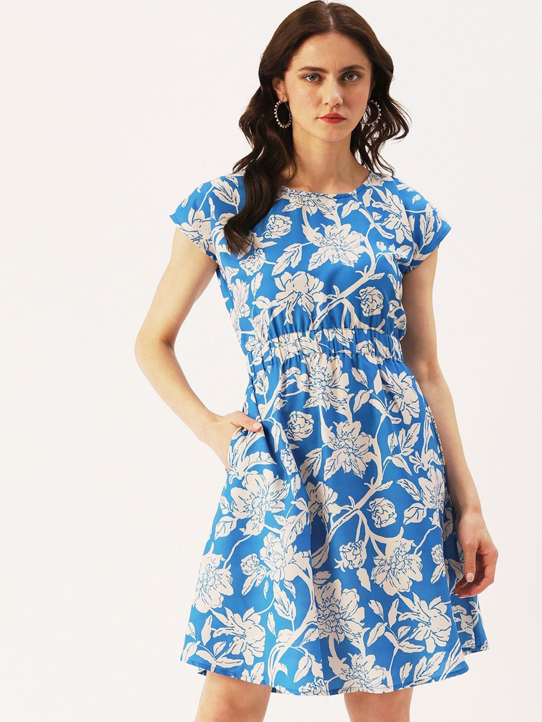 

DressBerry Glam Floral Print A-Line Dress, Blue