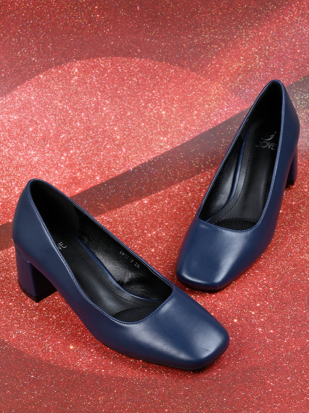 

Jove Women Square Toe Block Heel Pumps, Navy blue