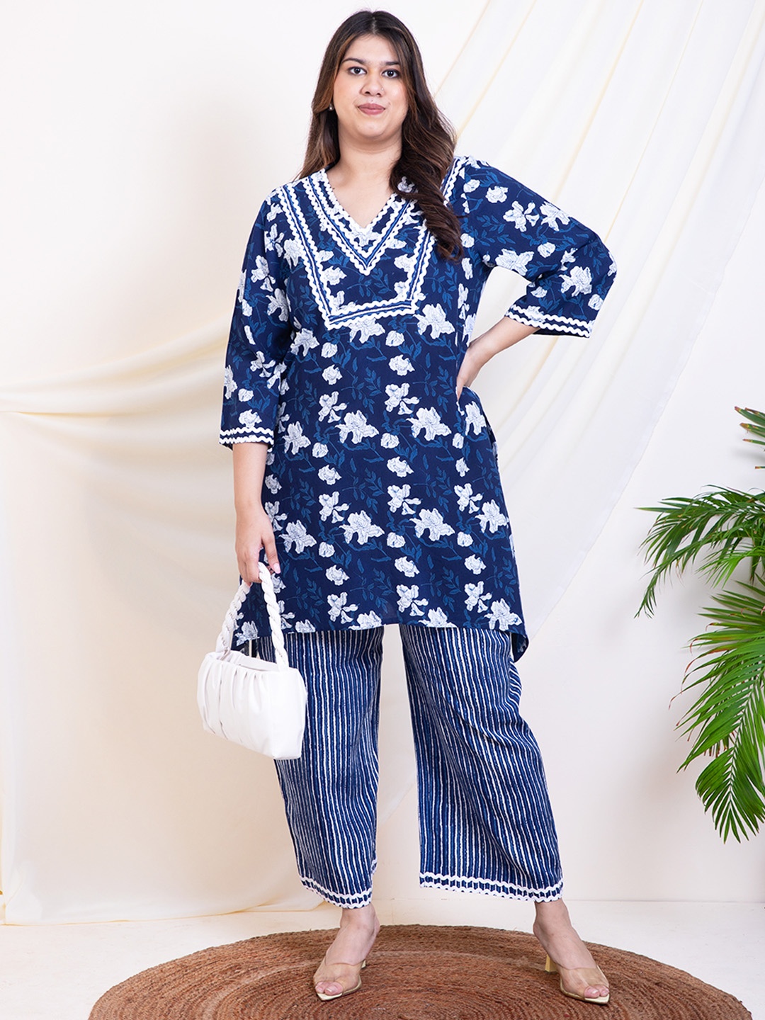 

DEEBACO Tunic With Palazzos Co-Ords, Blue