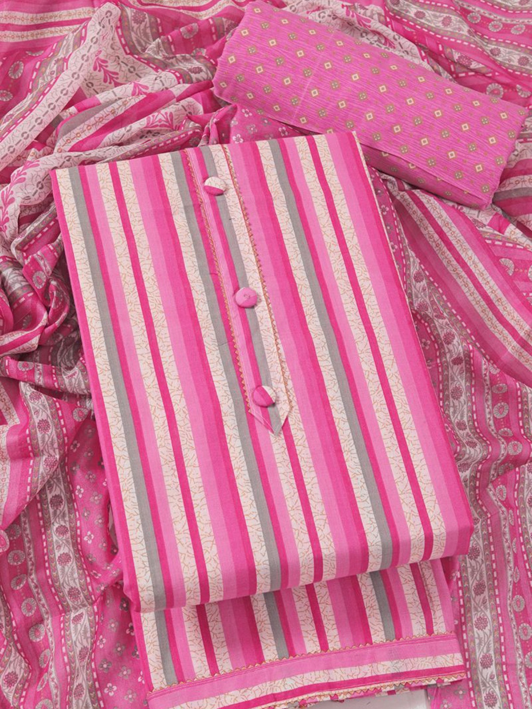 

ASISA Women Striped Printed Unstitched Dress Material, Pink