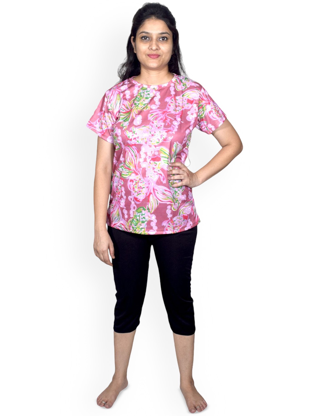 

Aqua Holic Women Floral Printed Round Neck Two Piece Swimwear Suit, Pink