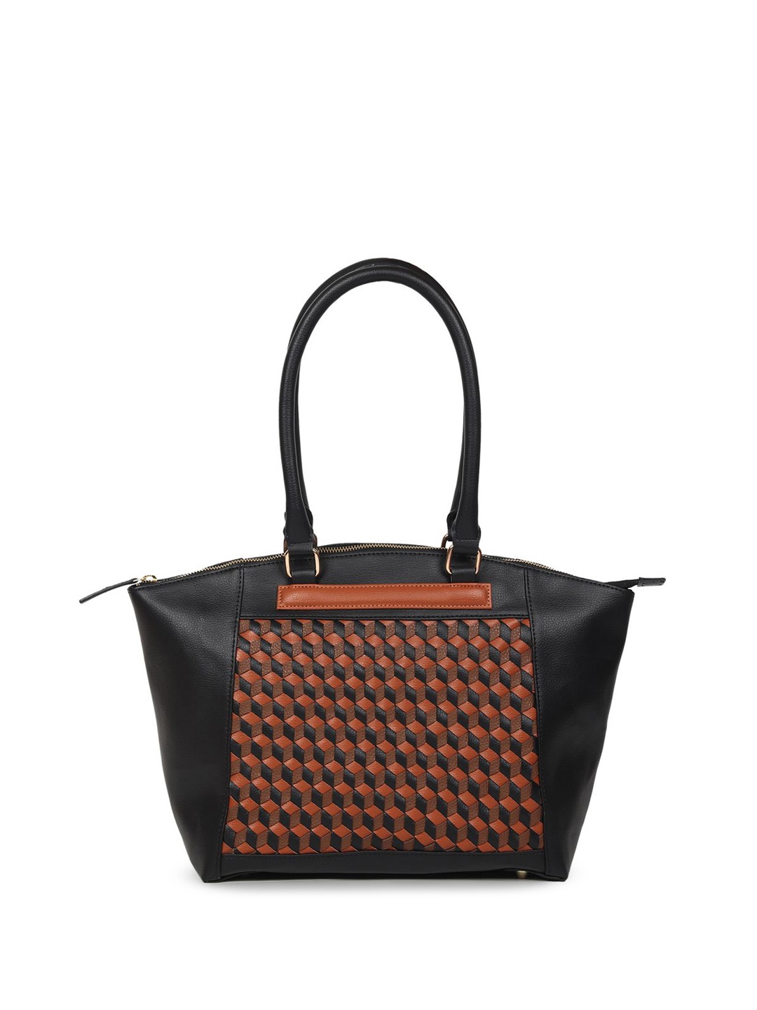 

White Lily Checked PU Structured Handheld Bag with, Black