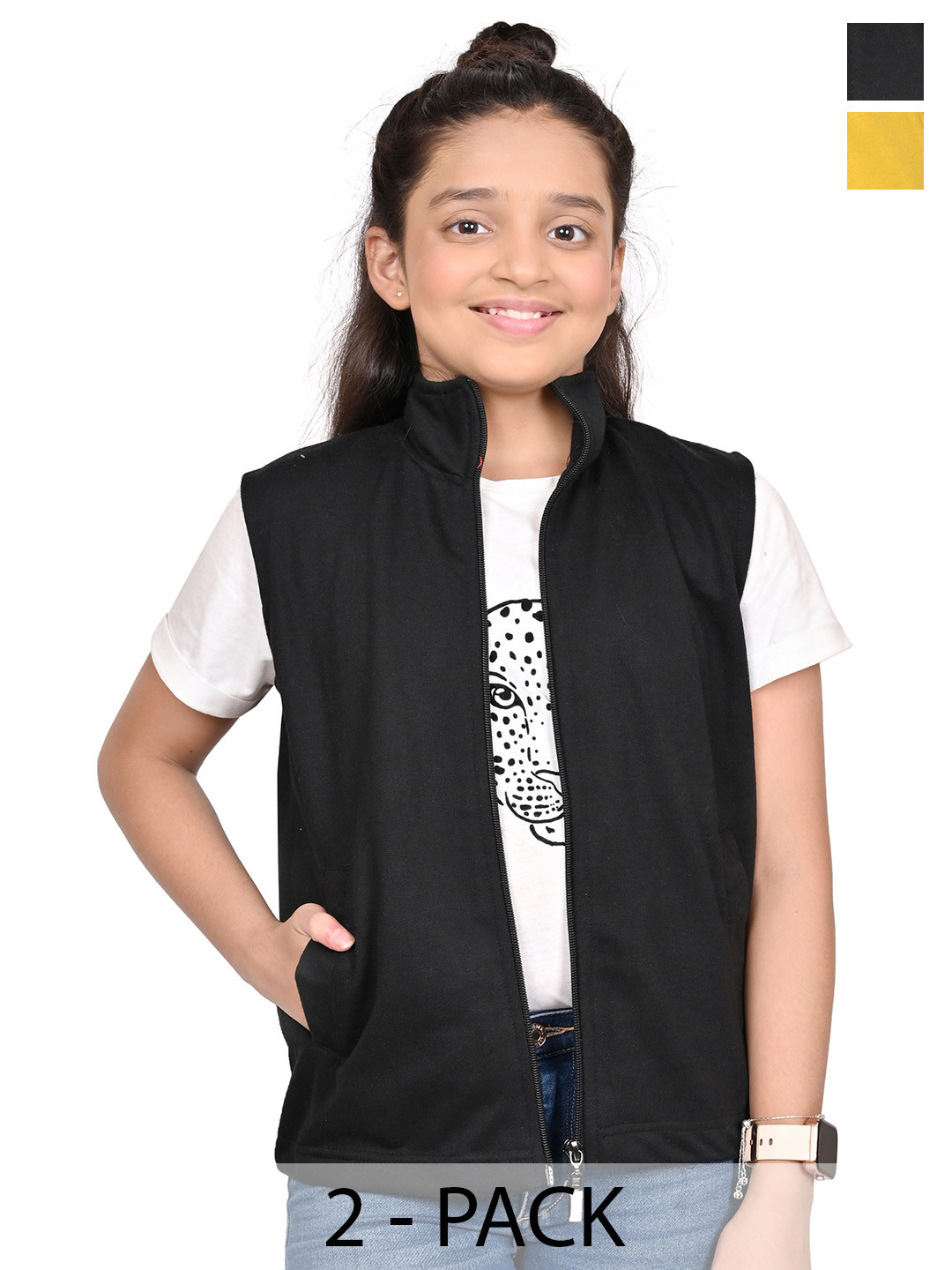 

BAESD Girls Pack Of 2 Mock Collar Solid Fleece Casual Open Front Jackets, Black