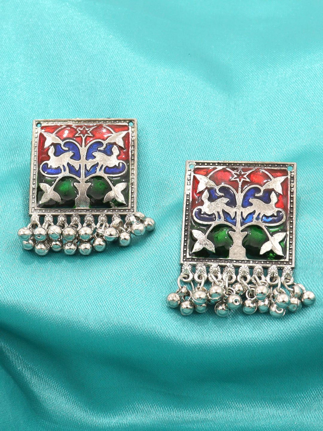 

Krelin Sterling Silver Square Oxidised Drop Earrings, Green
