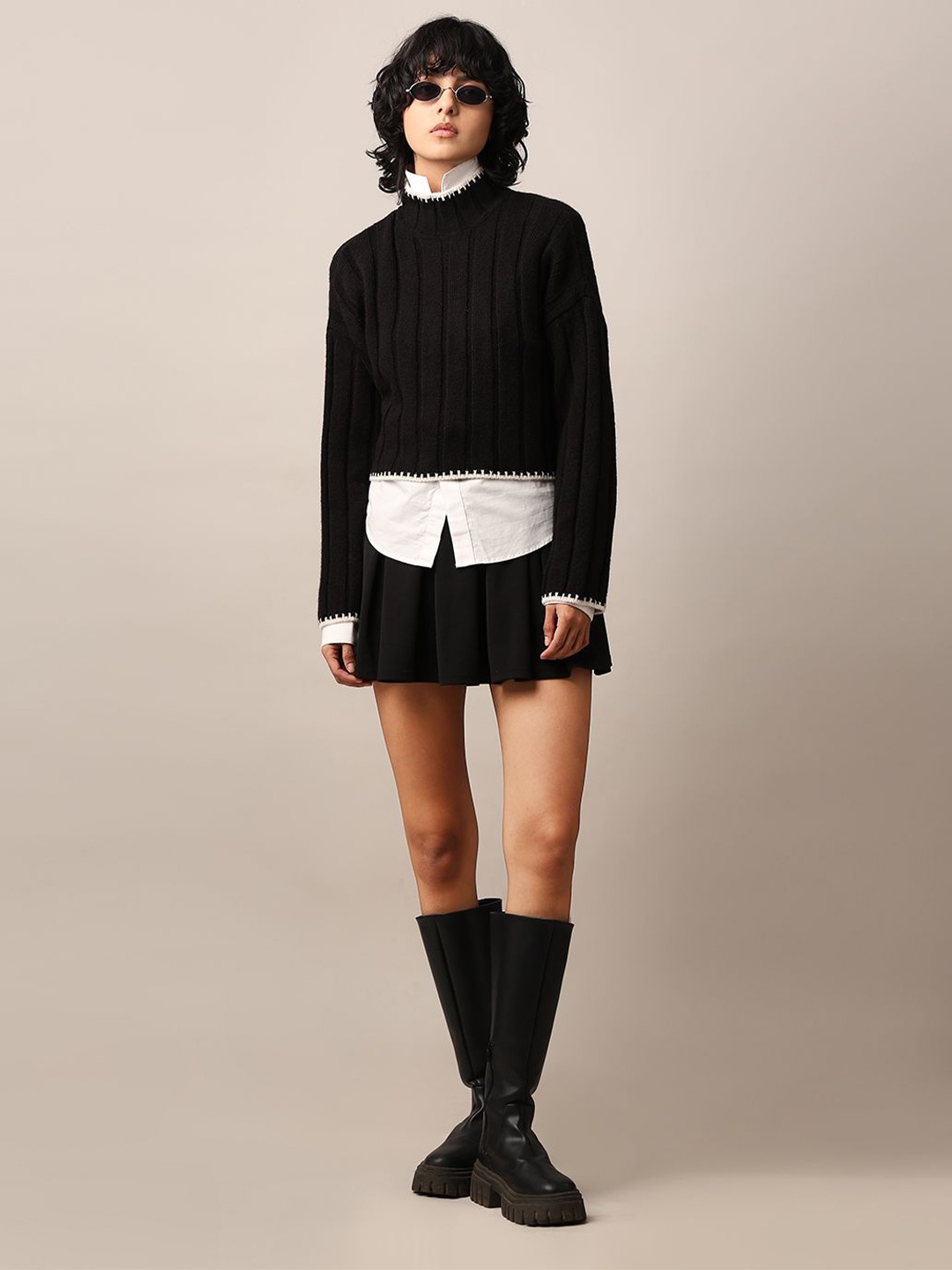 

ONLY Women Cable Knit Turtle Neck Pullover Sweater, Black