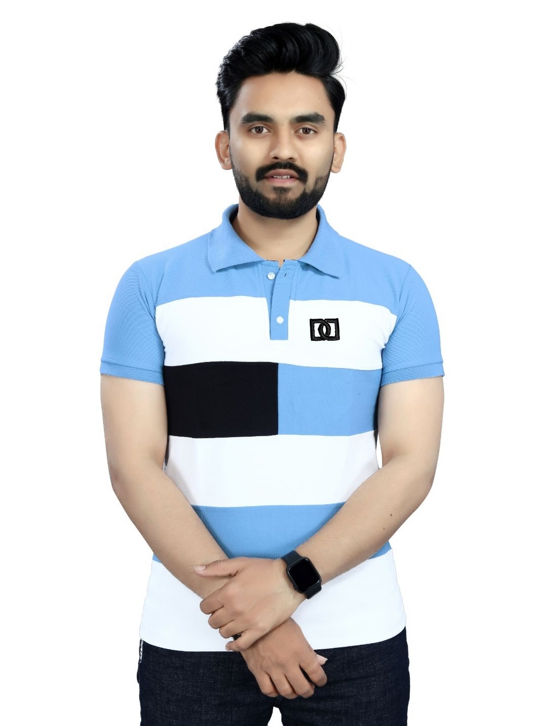 

DYRECTDEALS Men Colourblocked Polo Collar T-shirt, Blue