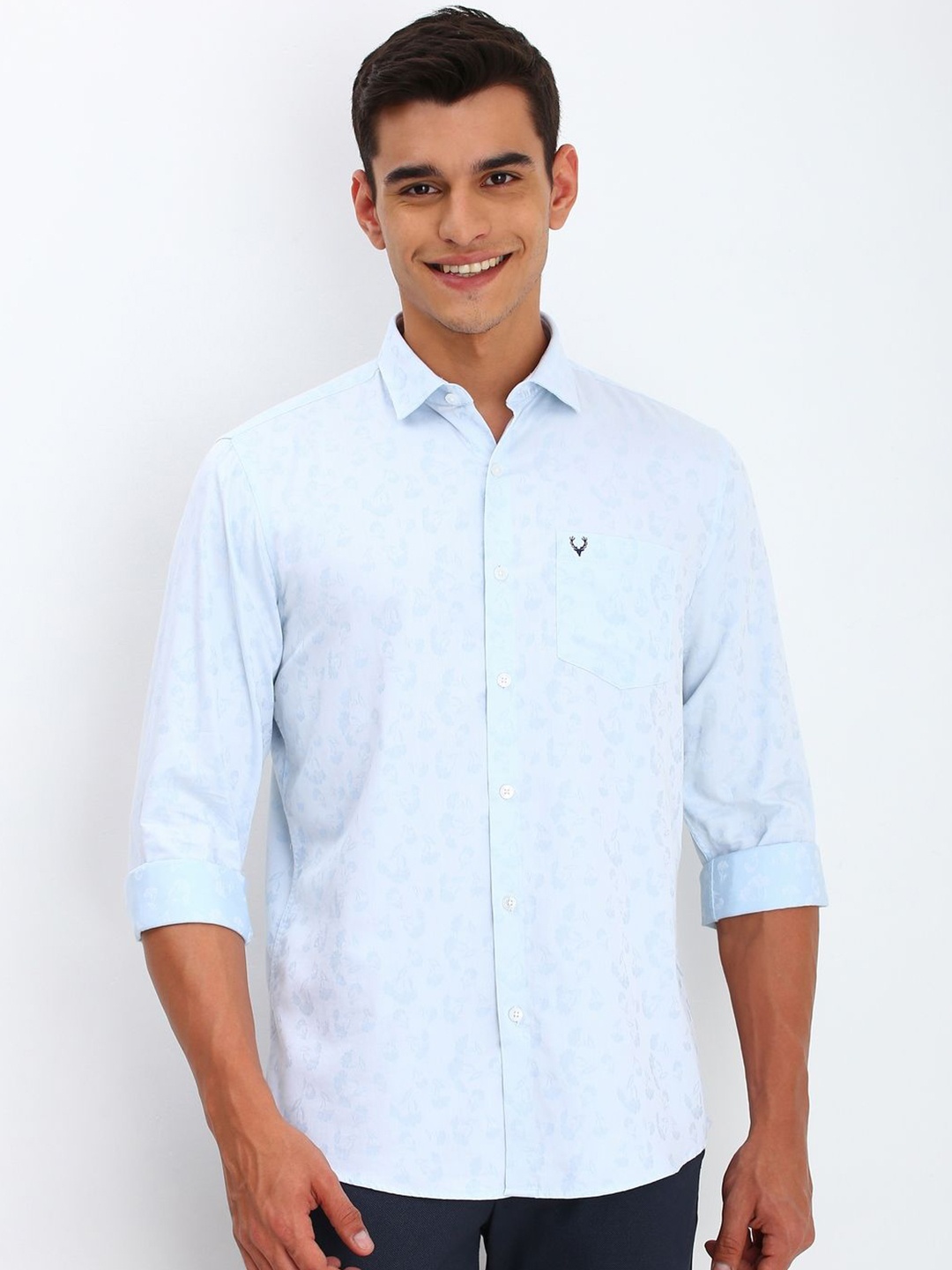 

Allen Solly Men Spread Collar Floral Printed Cotton Slim Fit Casual Shirt, Blue