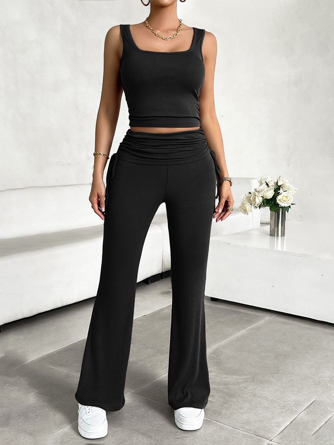 

StyleCast Women Sleeveless Top With Trousers Co-ords, Black