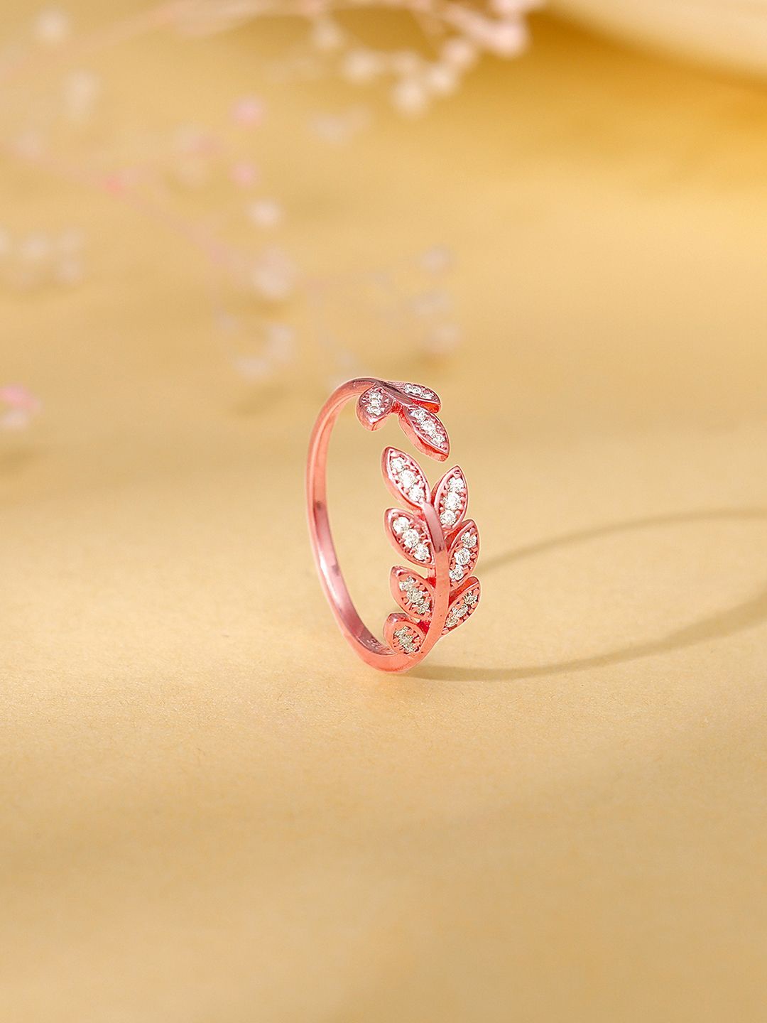 

GIVA 925 Sterling Silver Cubic Zirconia Studded Adjustable Finger Ring, Rose gold