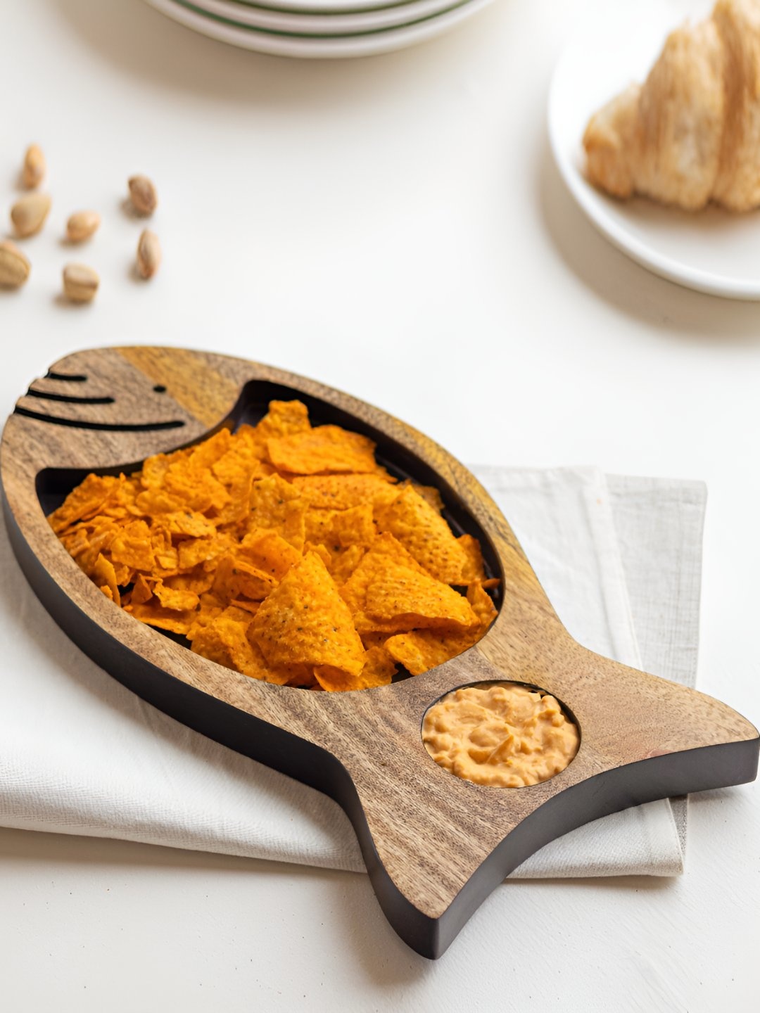 

Aurum Crafts Brown Mango Wooden Fish Shaped Chip and Dip Platter