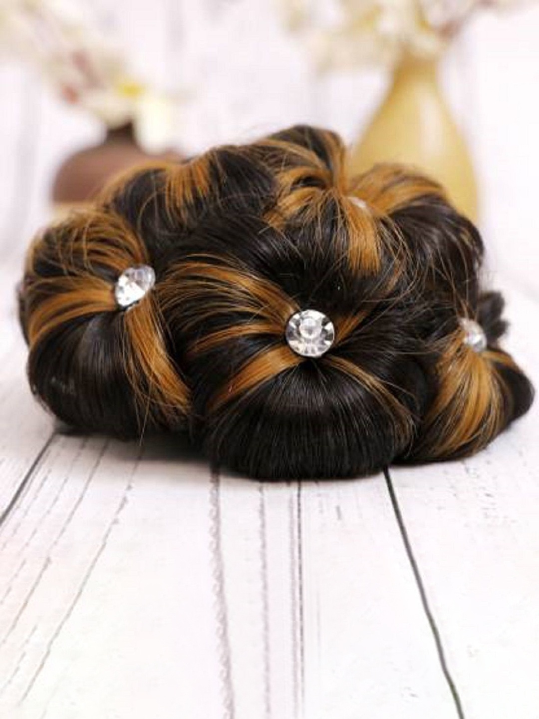 

SHENY Tape In Bun Studded Highlight Curly Hair Extension - Black & Brown - 15 Inch