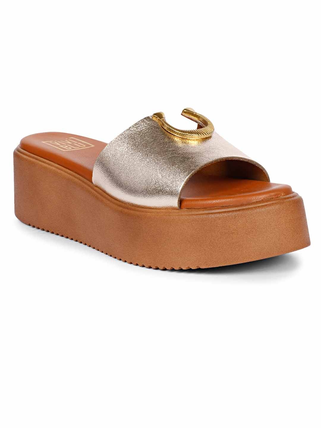 

Viviblu Wpmen Leather Platform Sandals, Gold