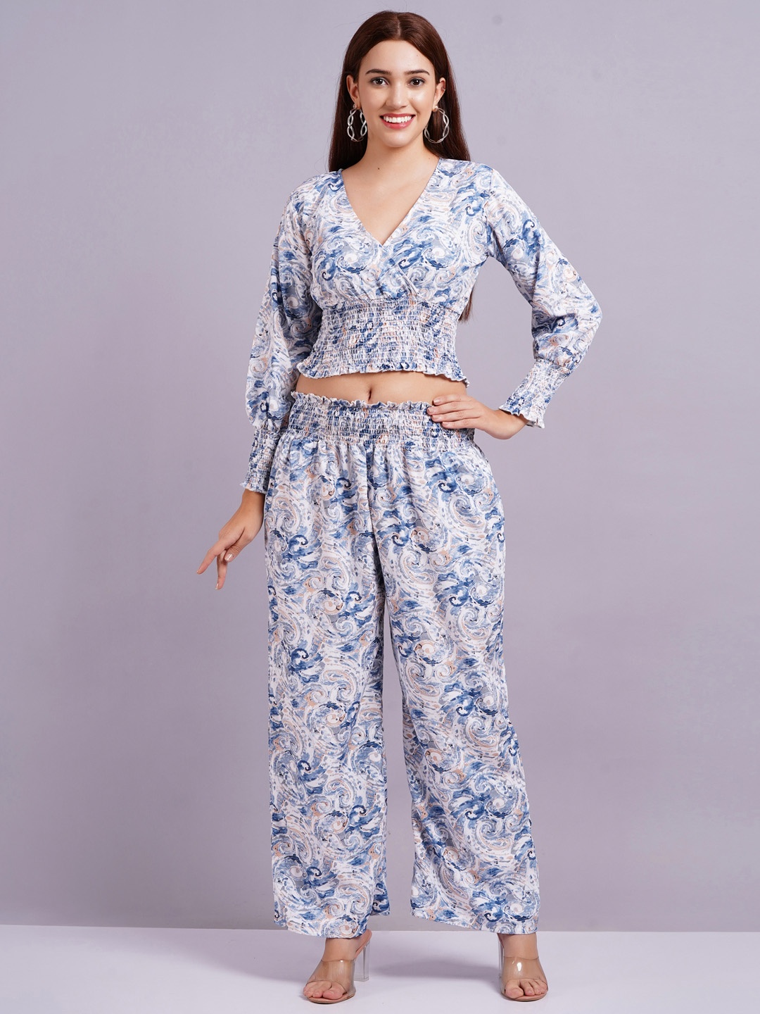 

HIGHLIGHT FASHION EXPORT Printed Top With Trouser Co-Ords, Blue