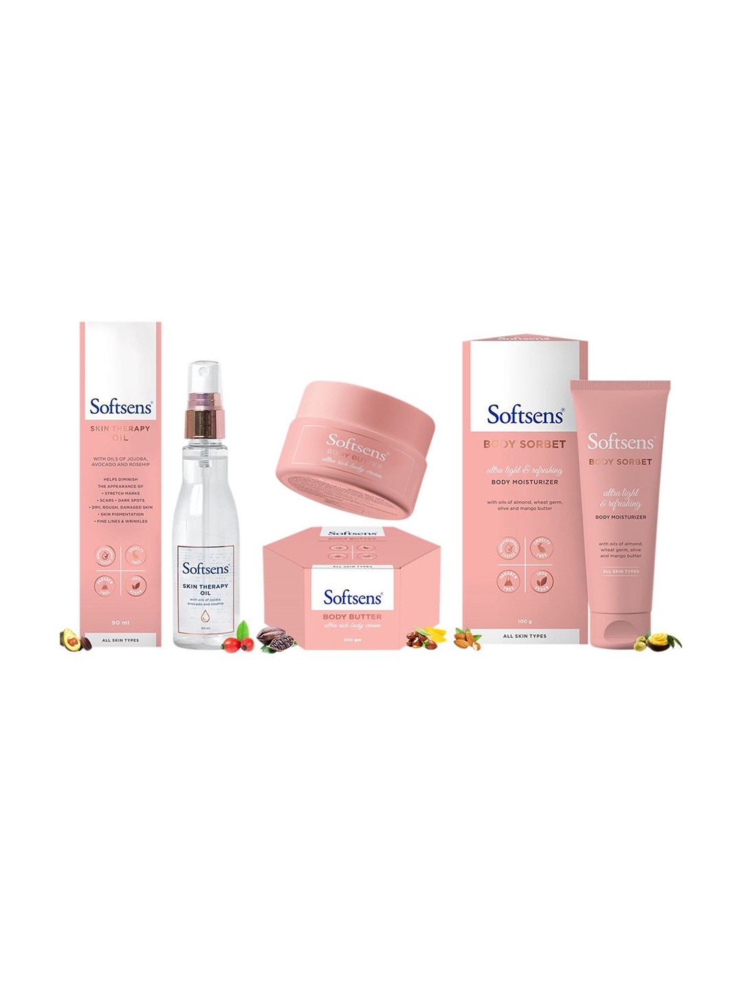 

Softsens Set Of 3 Skin Therapy Oil With Body Butter & Body Moisturizer Skincare Kit, Multi