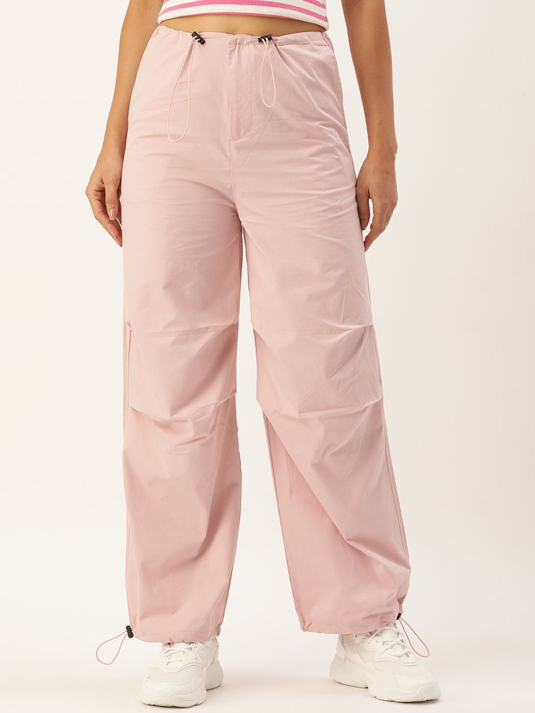 

SHECZZAR Women Relaxed Loose Fit High-Rise Trousers, Pink