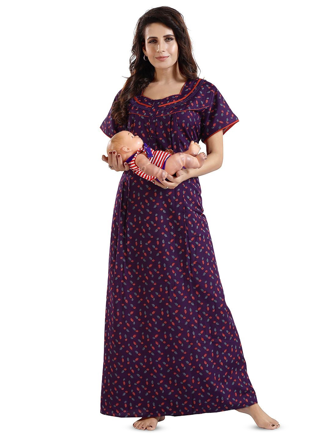 

NIGHT QUEEN Printed Maternity Maxi Nightdress, Purple