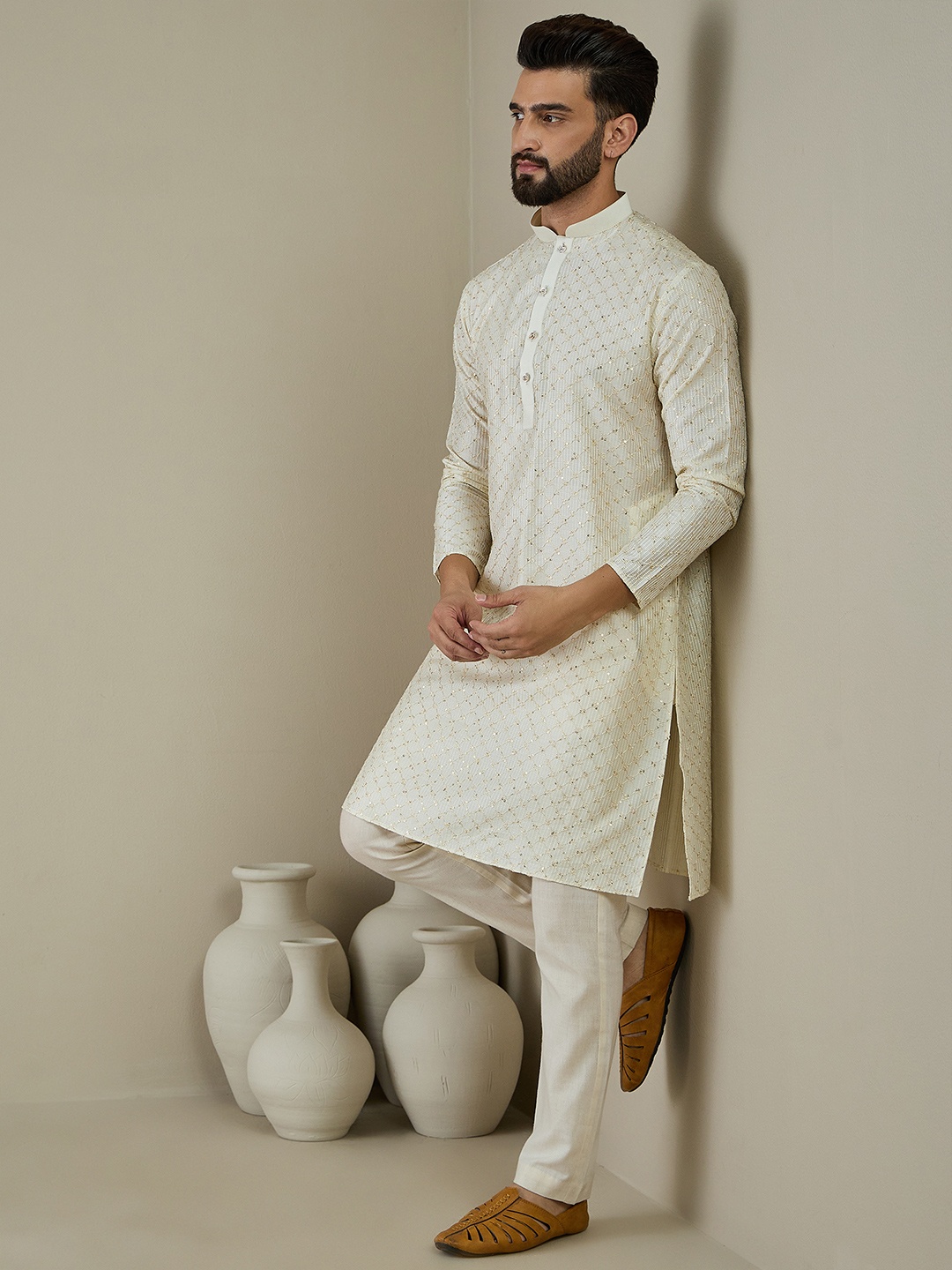

Anouk Men Ethnic Motifs Embellished Thread Work Kurta, White