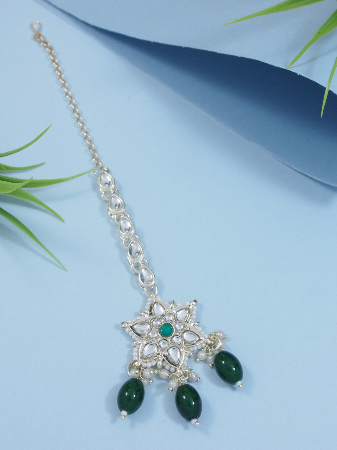 

I Jewels Gold-Plated Kundan & Pearl Maang Tikka