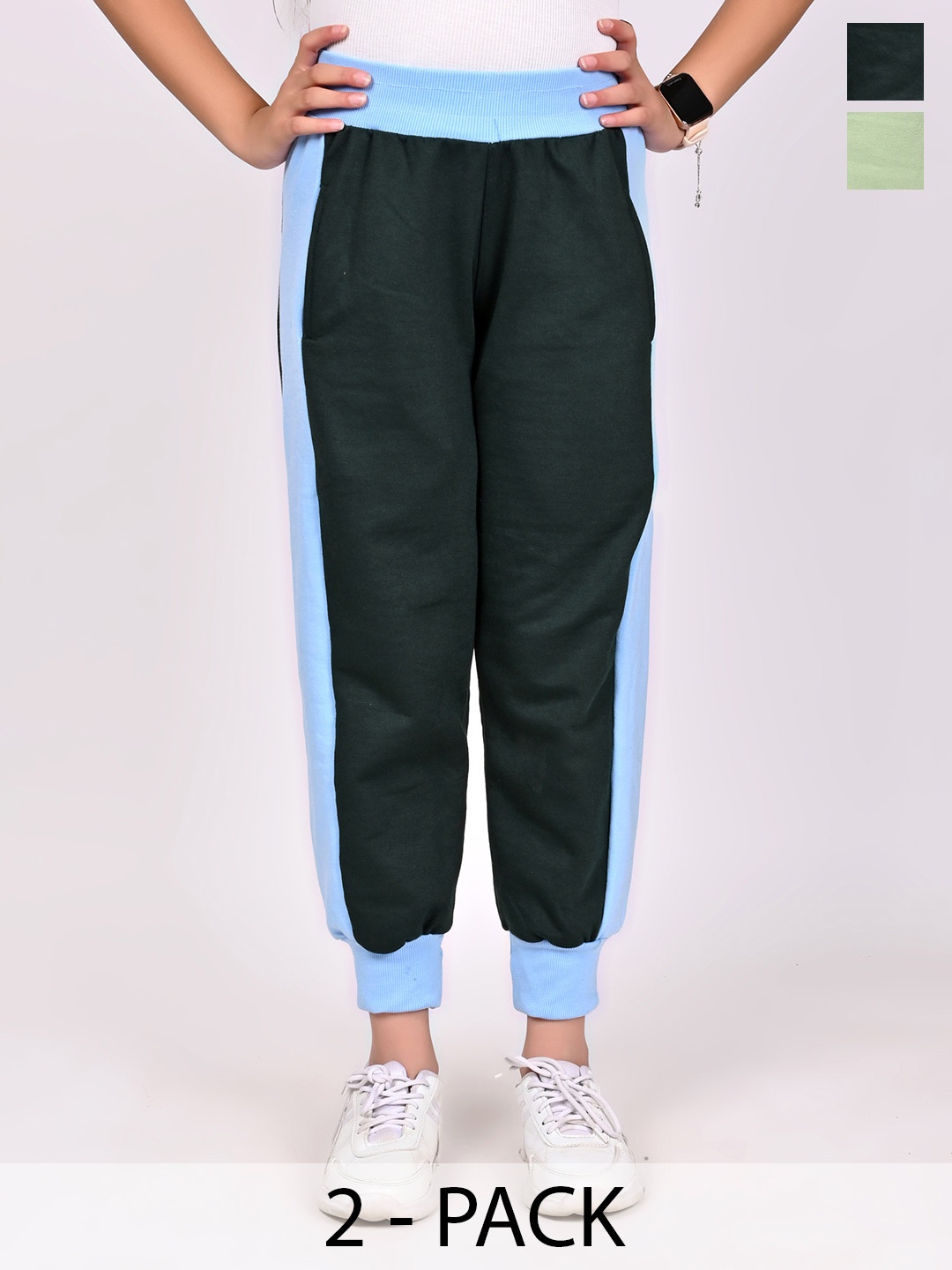 

BAESD Girls Pack Of 2 Colourblocked Regular Fit Joggers, Green