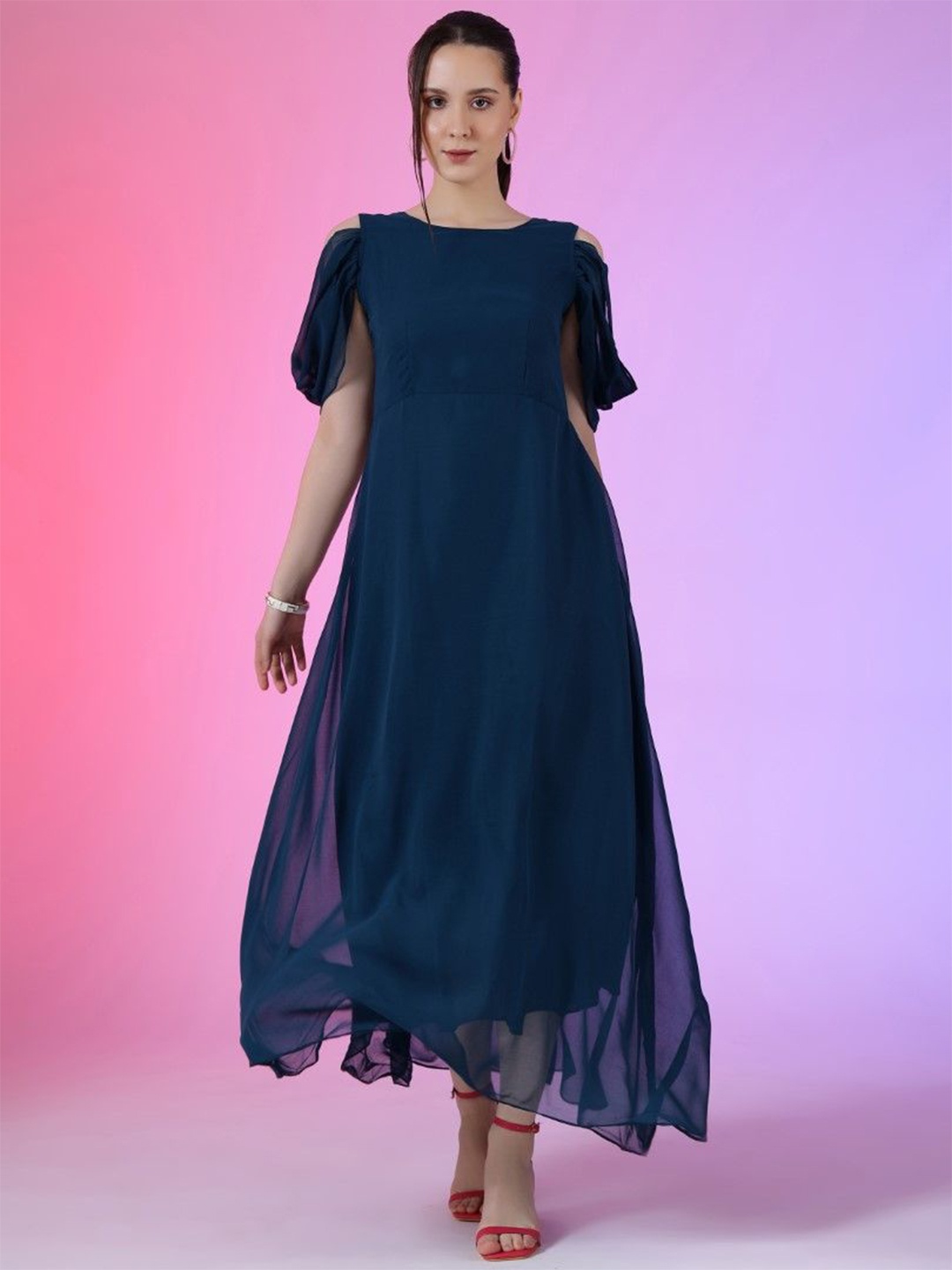 

Krunal Raiyani Georgette Fit & Flare Maxi Dress, Navy blue