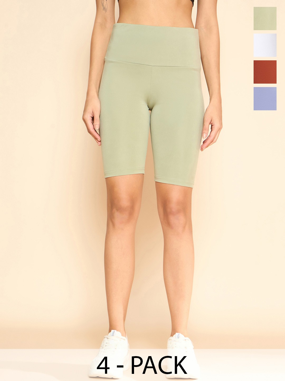 

COLOR CAPITAL Pack Of 4 Women Above Knee Length Training or Gym Tights, Green