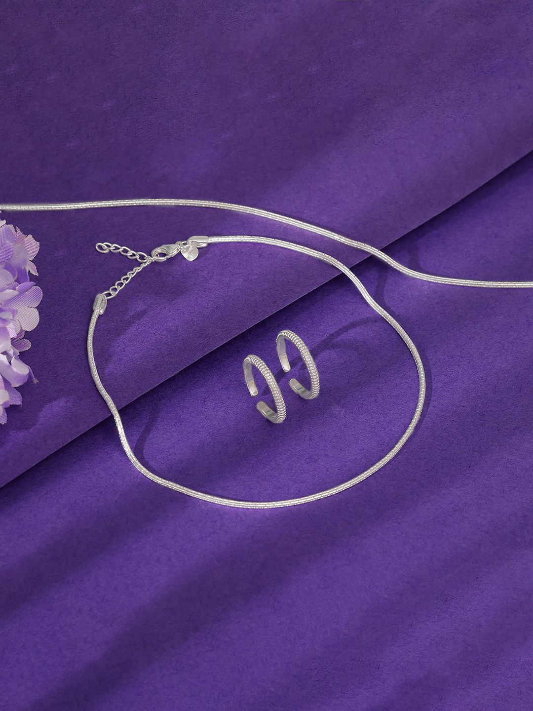 

GIVA 925 Sterling Silver Anklet And Toe Rings Waheeda Jewellery Set