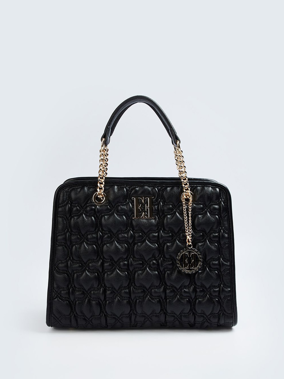 

ELLE Women Textured Structured Satchel Bag, Black