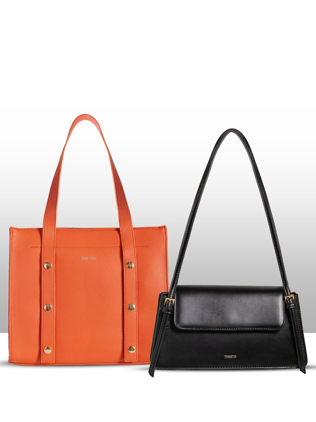 

THESTO Pack Of 2 Solid Structured Shoulder Bags, Orange