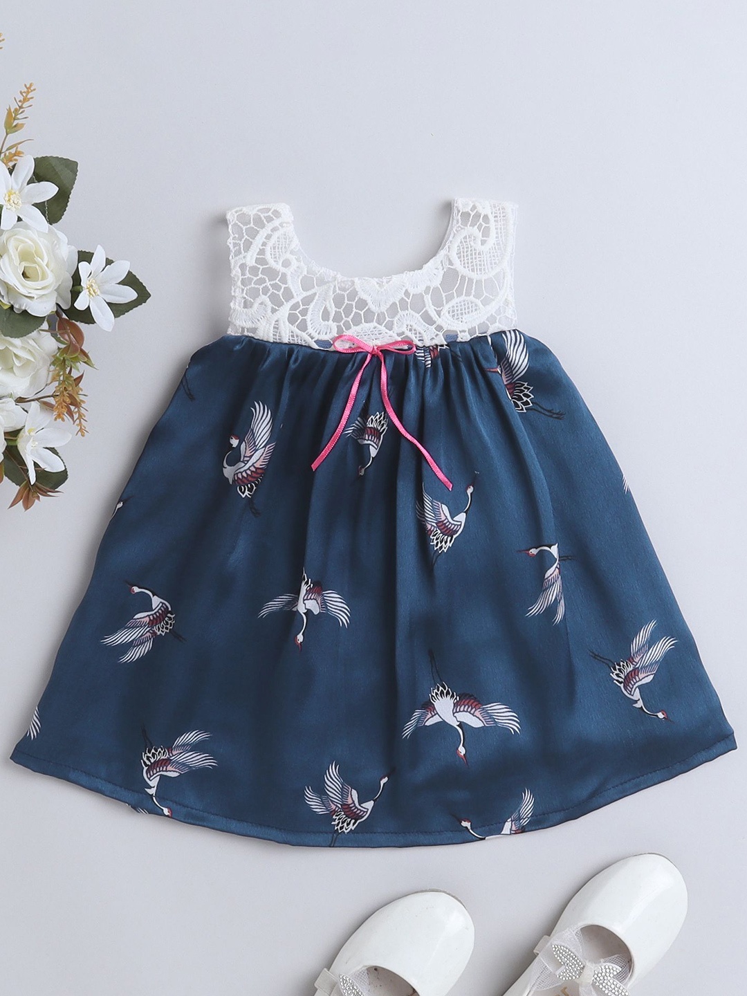 

MANY FROCKS & Girls Conversational Print Satin Empire Dress, Blue