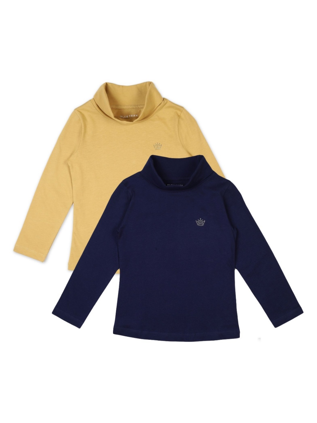 

PLUM TREE Girls Pack Of 2 Solid High Neck Cotton T-shirts, Yellow