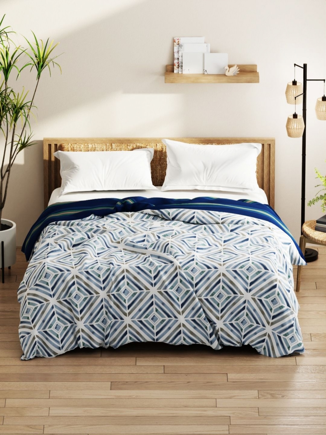 

KOPA Blue & White Geometric Printed Microfiber AC Room 150 GSM Double Bed Comforter