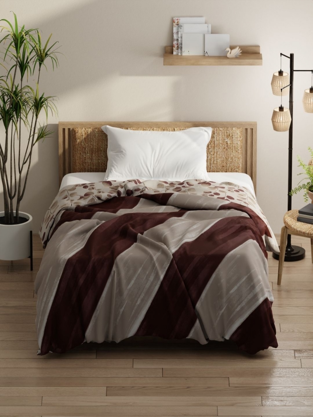 

KOPA Brown & Grey Striped Microfiber AC Room 150 GSM Single Bed Comforter