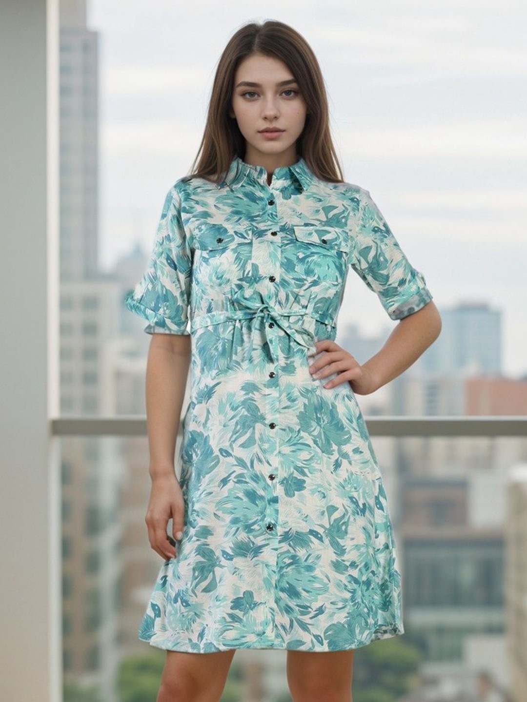 

BAESD Women Floral Printed A-Line Casual Wear Dress, Blue