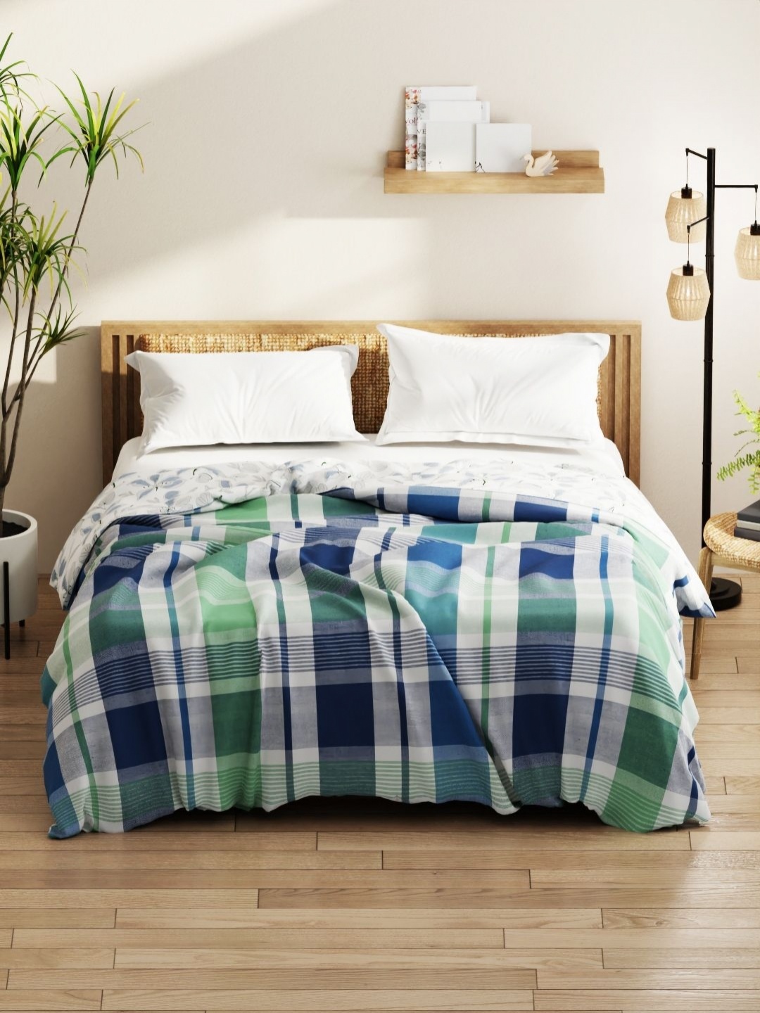 

KOPA Denim Cotton Green & White Checked Microfiber AC Room 150 GSM Double Bed Comforter