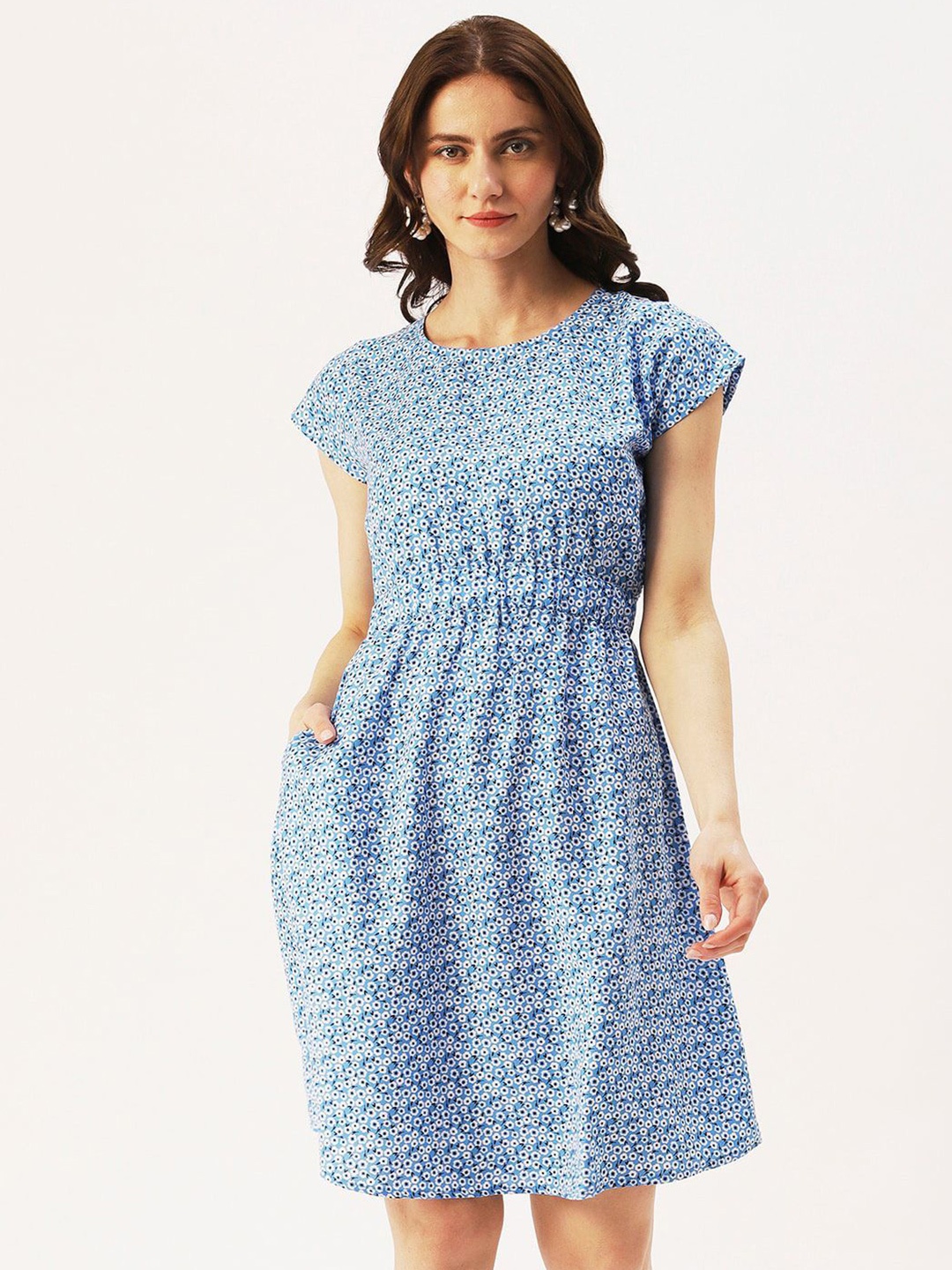 

DressBerry Glam Floral Print A-Line Dress, Blue
