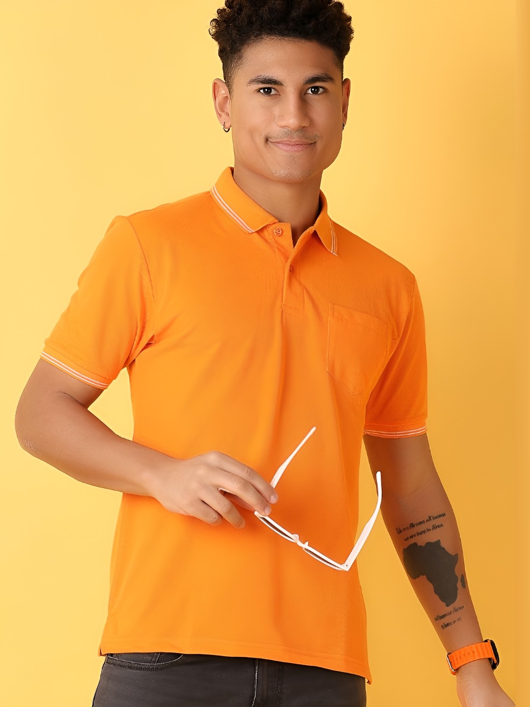 

V-Mart Men Solid Polo Collar Cotton T-shirt, Orange