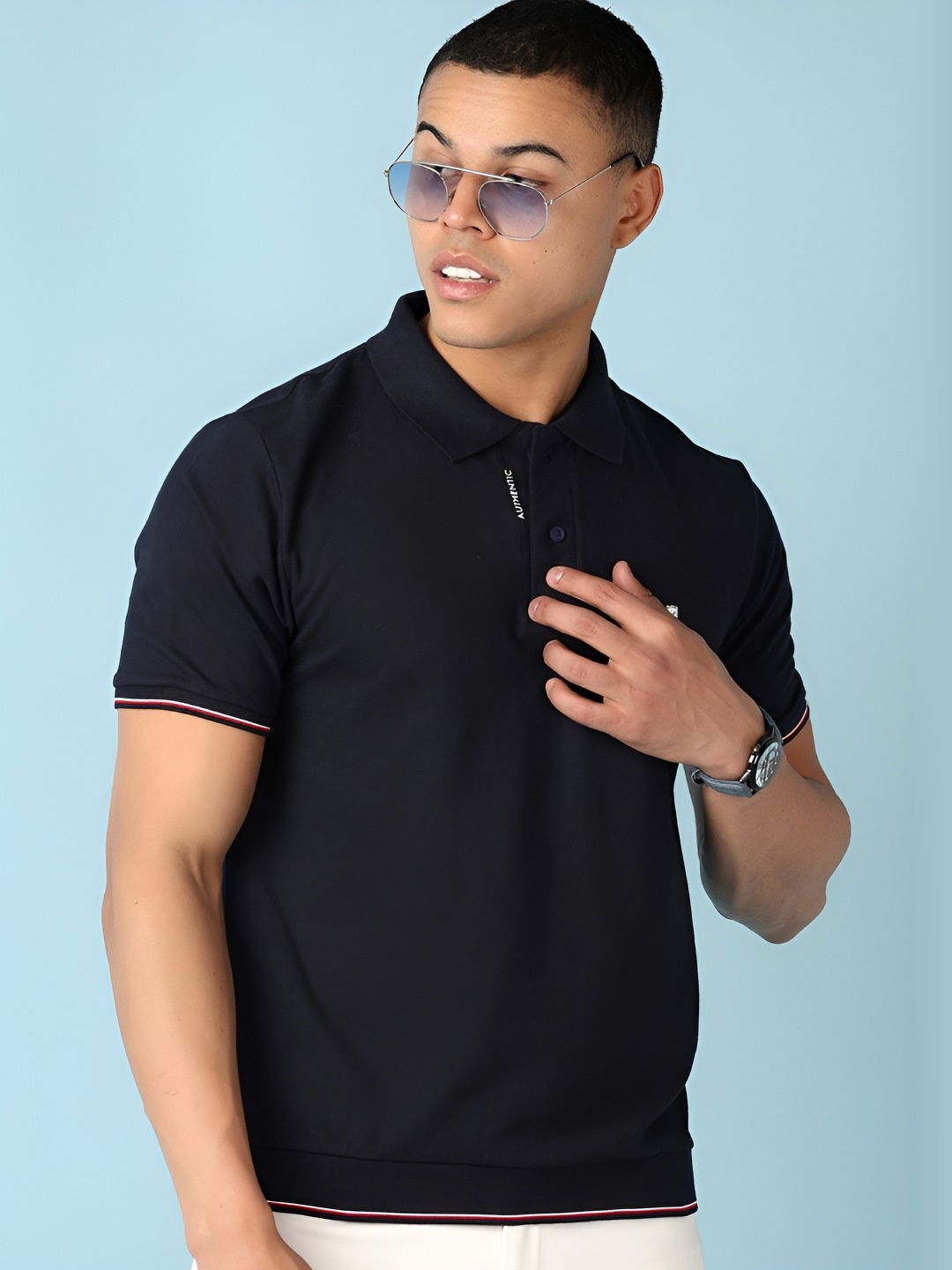 

V-Mart Men Solid Polo Collar Cotton T-shirt, Black