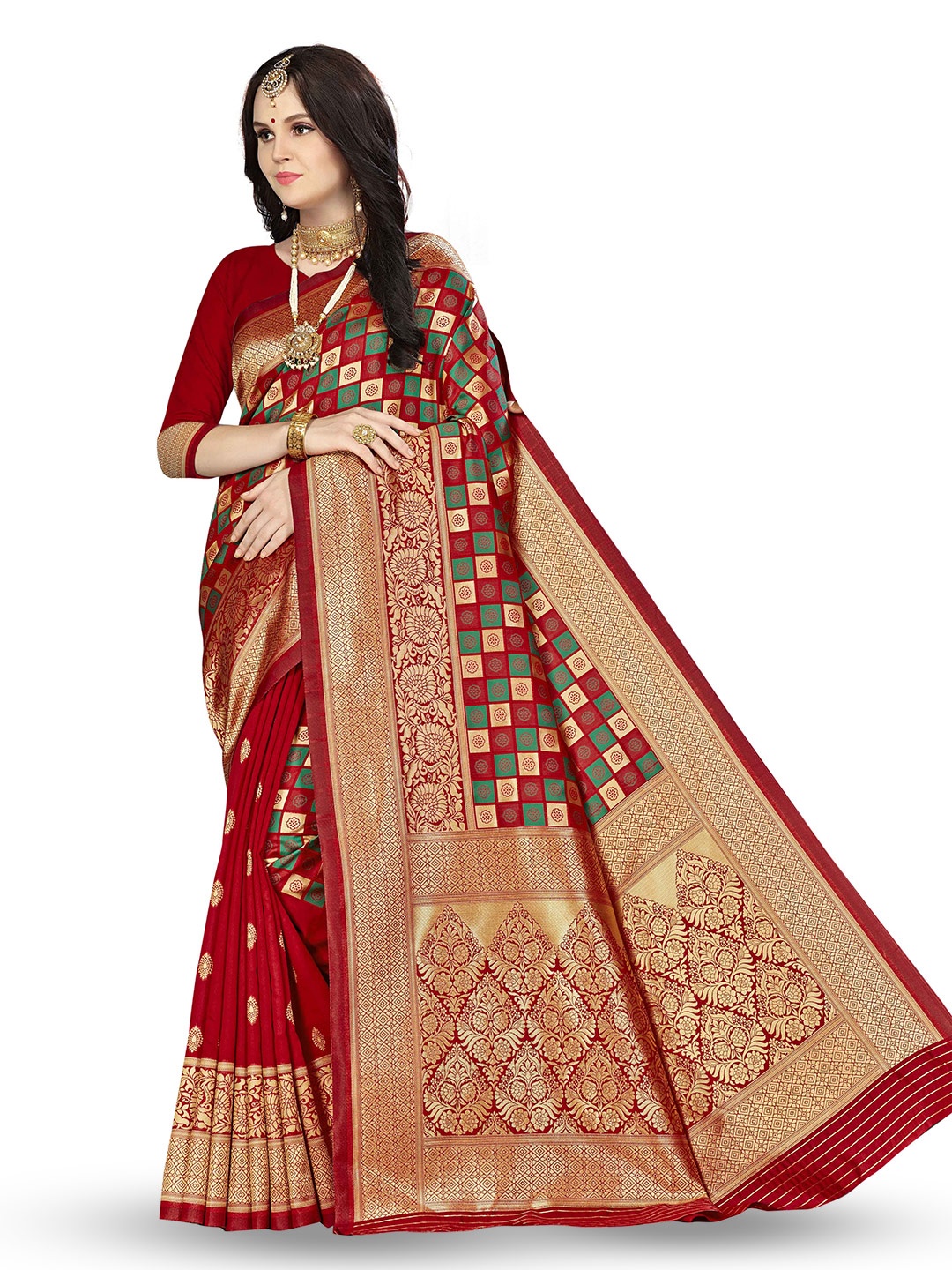 

Maroosh Woven Design Zari Traditional Banarasi Saree, Red