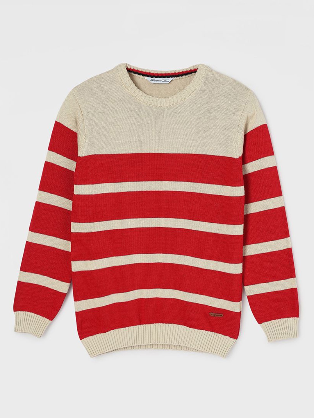 

Fame Forever by Lifestyle Boys Striped Round Neck Cotton Pullover Ribbed Sweater, Red