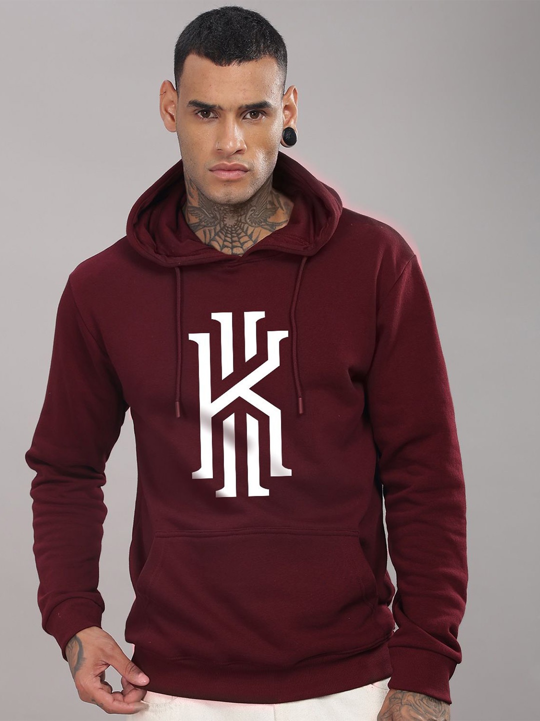 

ADRO Men Graphic Printed Hood Cotton Pullover Sweatshirt, Maroon