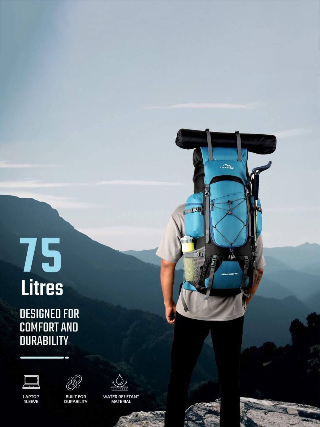 

TRAWOC Peakpro 75 Litres Rucksacks Travel Backpack, Green