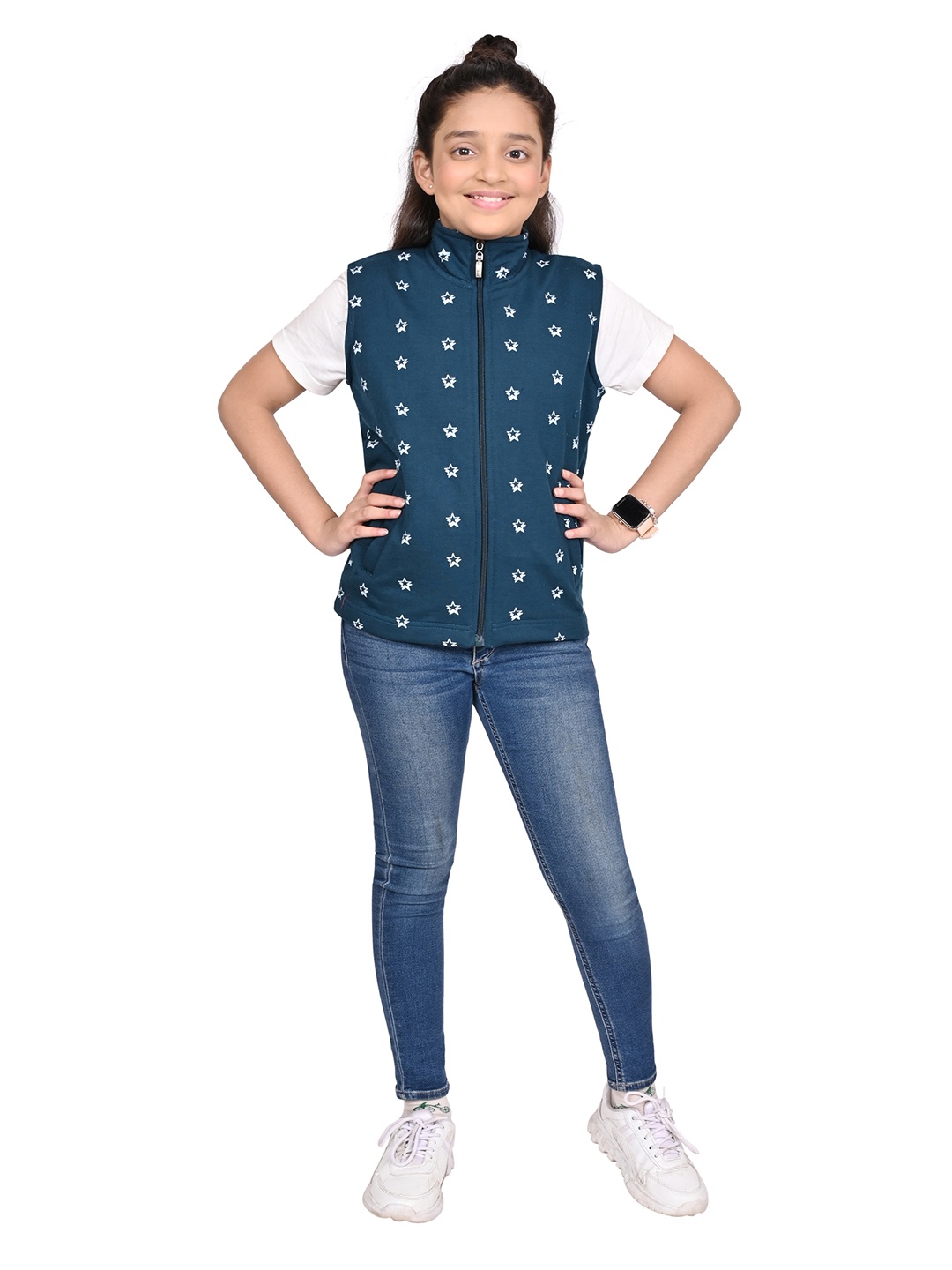 

BAESD Girls Mock Collar Floral Printed Fleece Casual Open Front Jacket, Teal