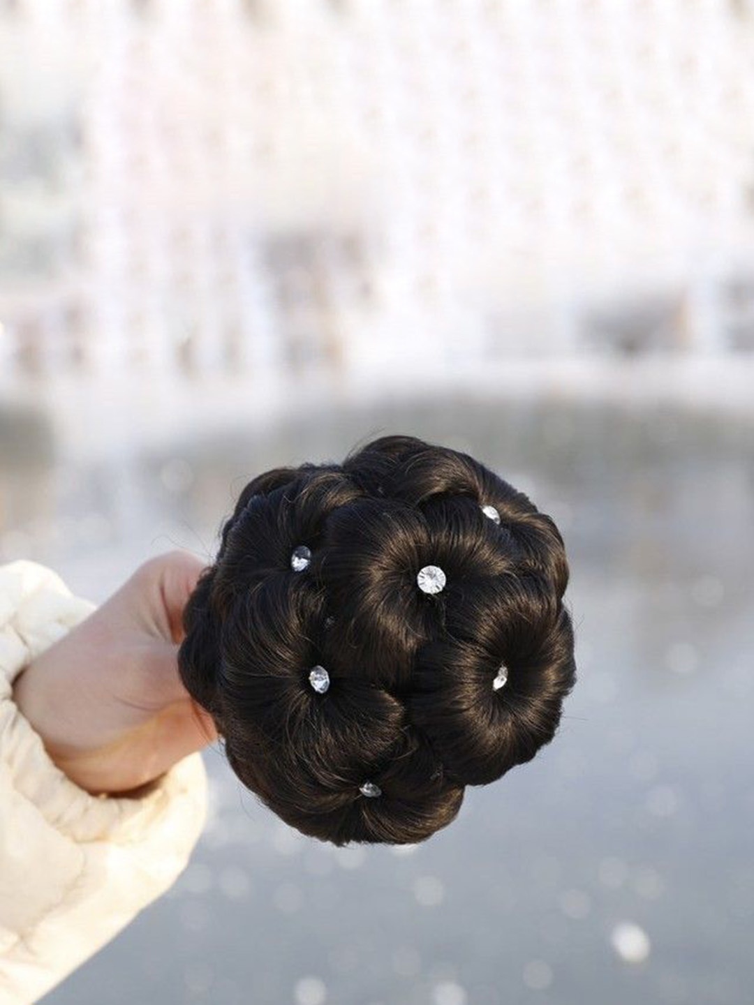 

HAVEREAM Clip-In Stones Studded Curly Bun Hair Extension - Brown - 11 Inch